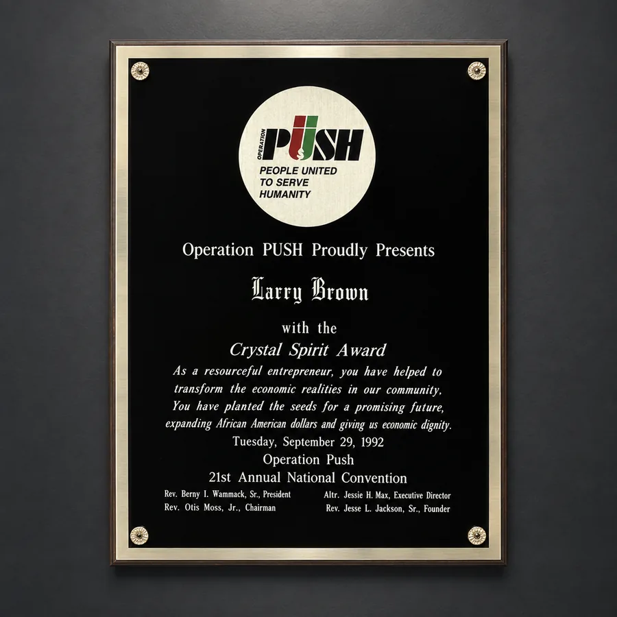 Operation PUSH Crystal Spirit Award plaque